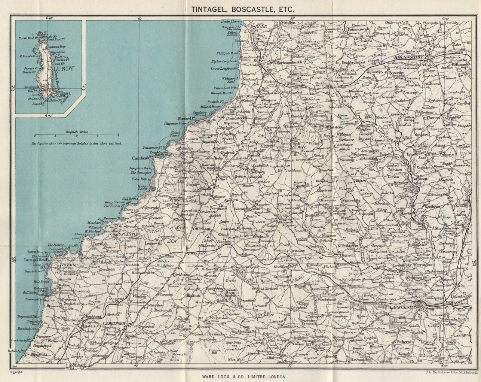 CORNWALL. Tintagel Boscastle Lundy Launceston Bude. WARD LOCK c1955 old map